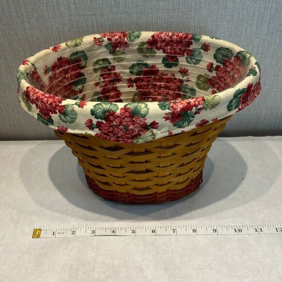 Longaberger Geranium Basket May 2002 Plastic Liner Floral Cloth Oval Cranberry P - Picture 8 of 10